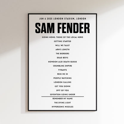 Sam Fender Setlist - Jun 6th 2025, London Stadium