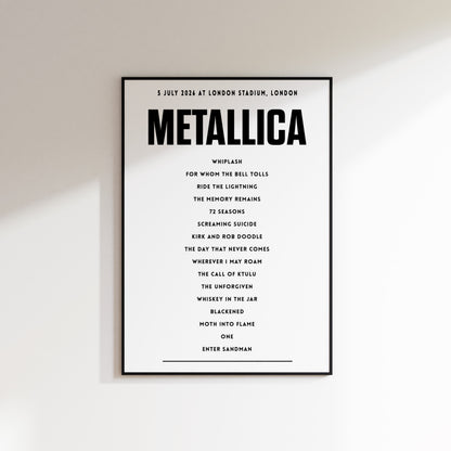 Metallica setlist – 5 July 2026 at London Stadium, London