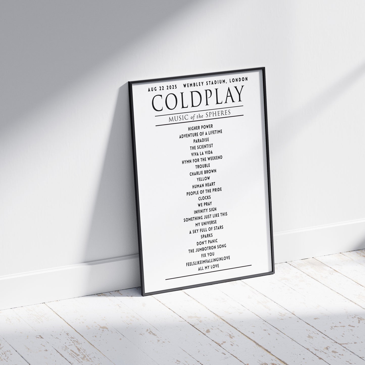 Coldplay Music of the Sphere Your Setlist Poster - 22nd August, Wembley Stadium, London UK