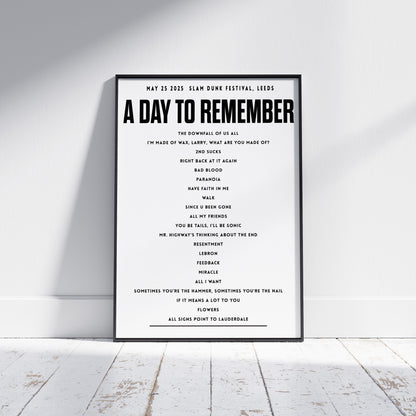 A Day to Remember, May 25th 2025, Slam Dunk Festival Setlist