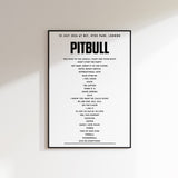 PITBULL setlist - 10 July 2026 at BST, Hyde Park, London