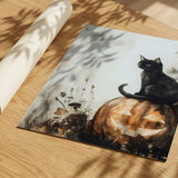 Balck Cat and Pumpkin Halloween Scene (2)