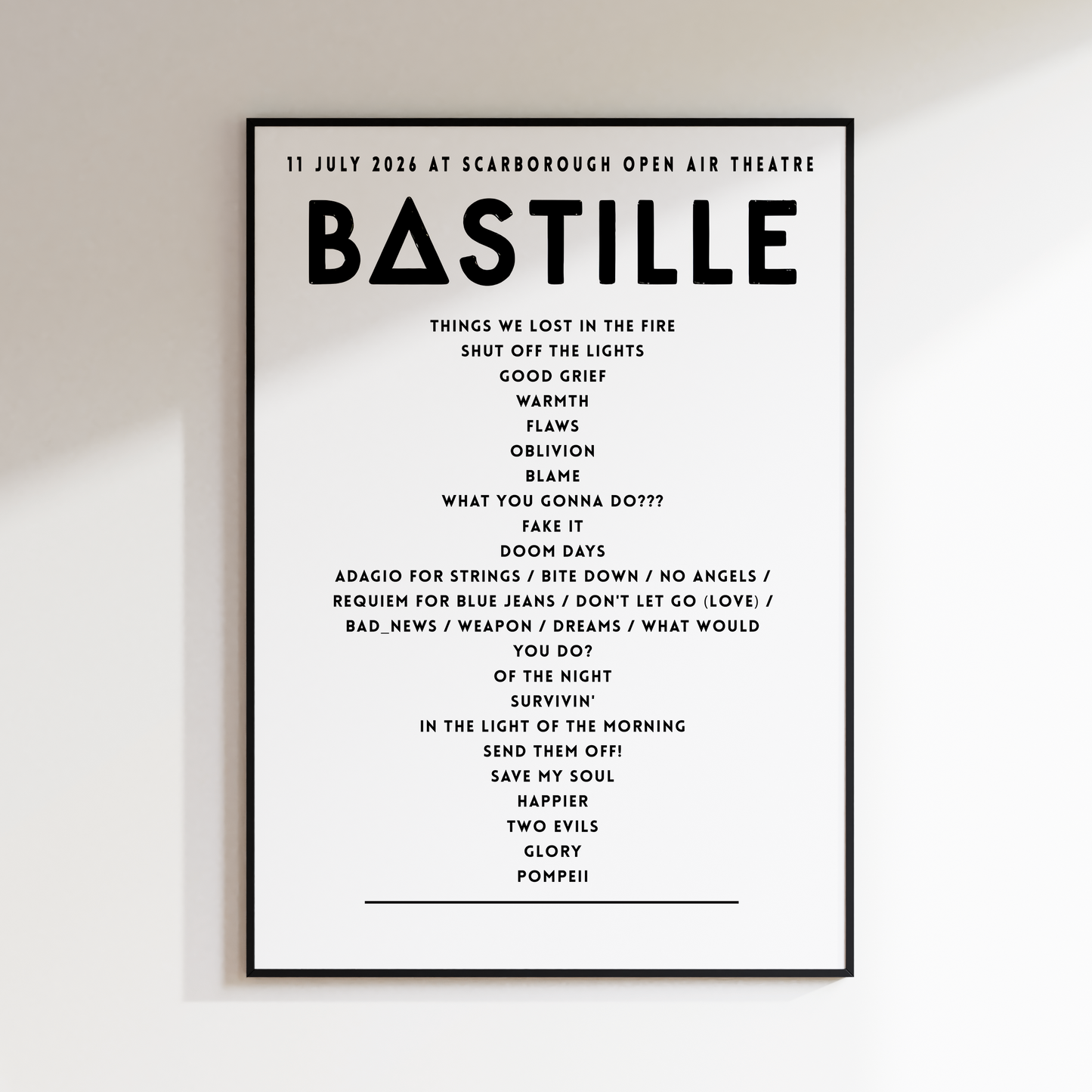 BASTILLE setlist – 11th July 2026 at Scarborough Open Air Theatre, Scarborough