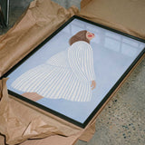 Joyful Woman Blue Stripes