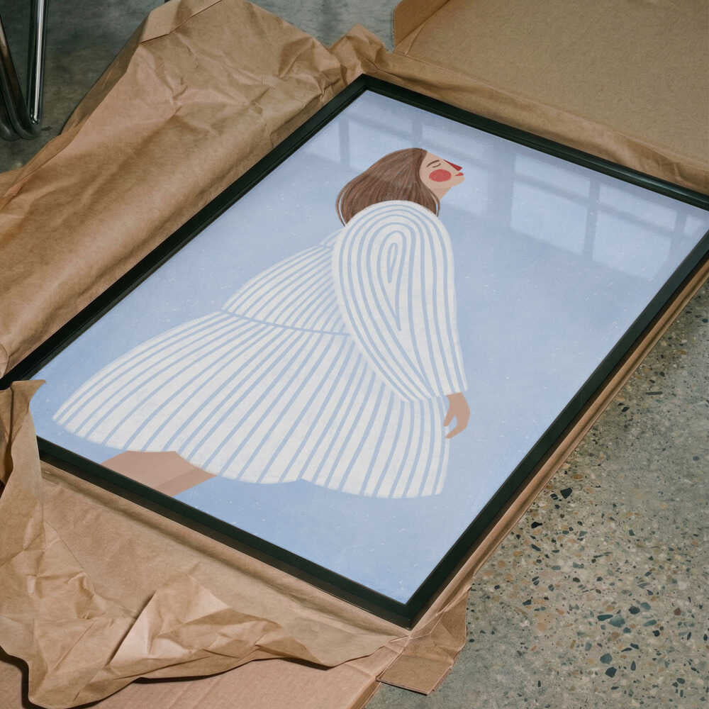 Joyful Woman Blue Stripes
