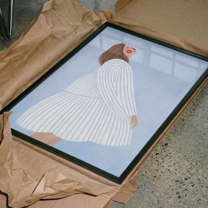Joyful Woman Blue Stripes