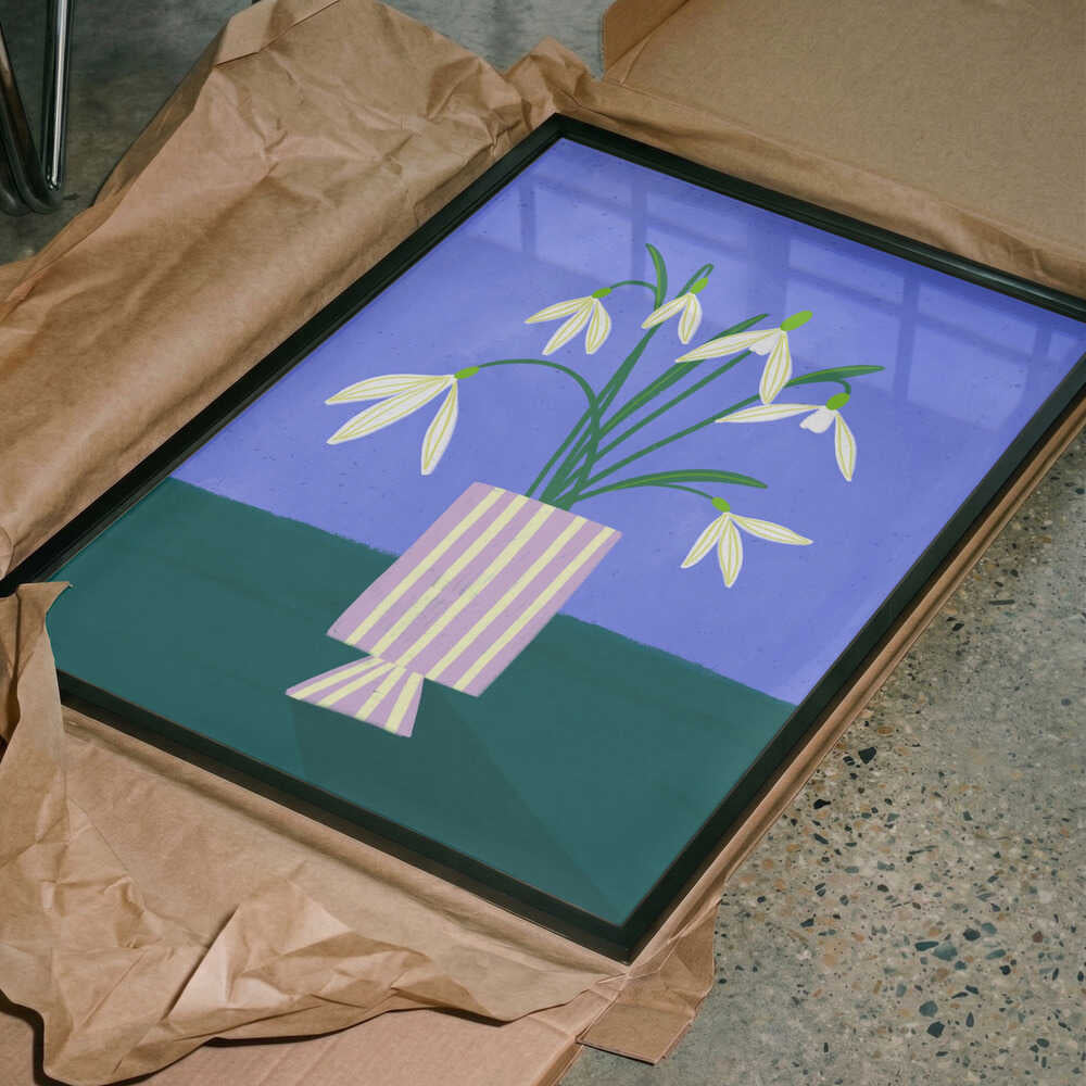 Snowdrops in Striped Vase