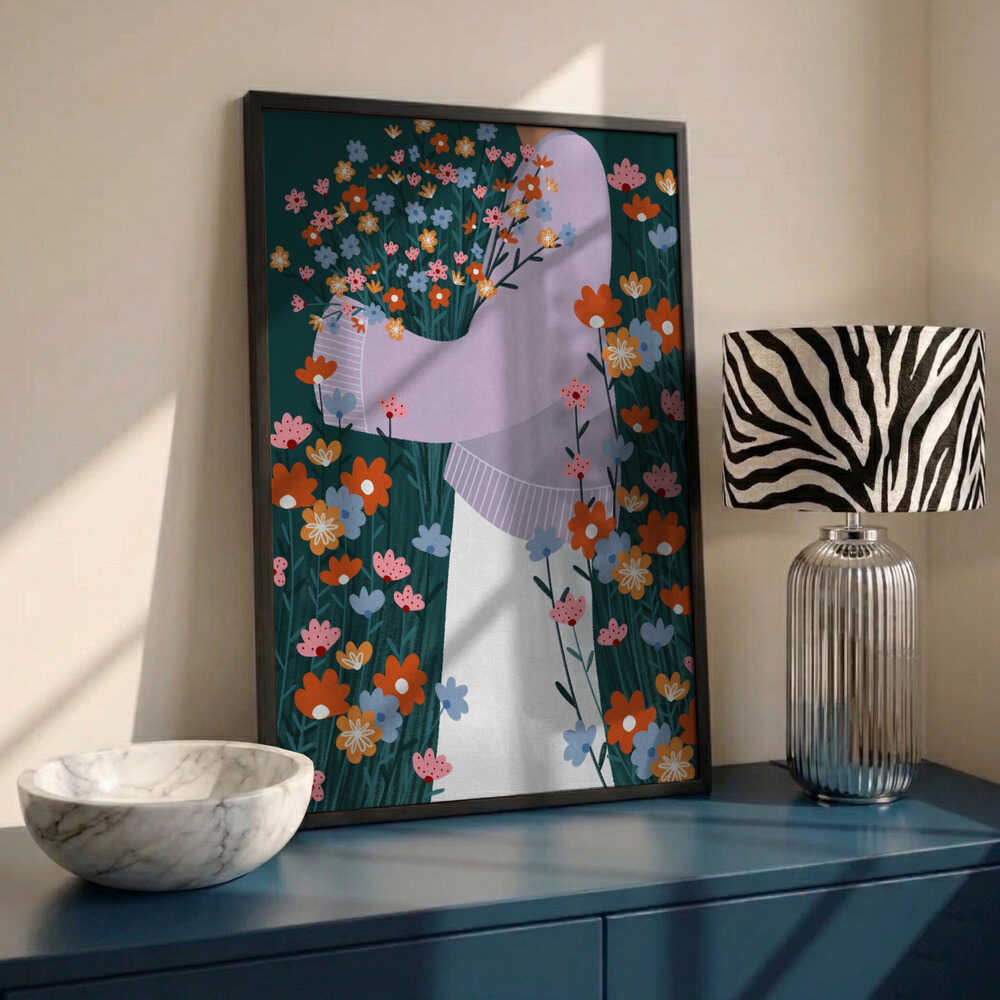 Happy Woman Holding Flowers