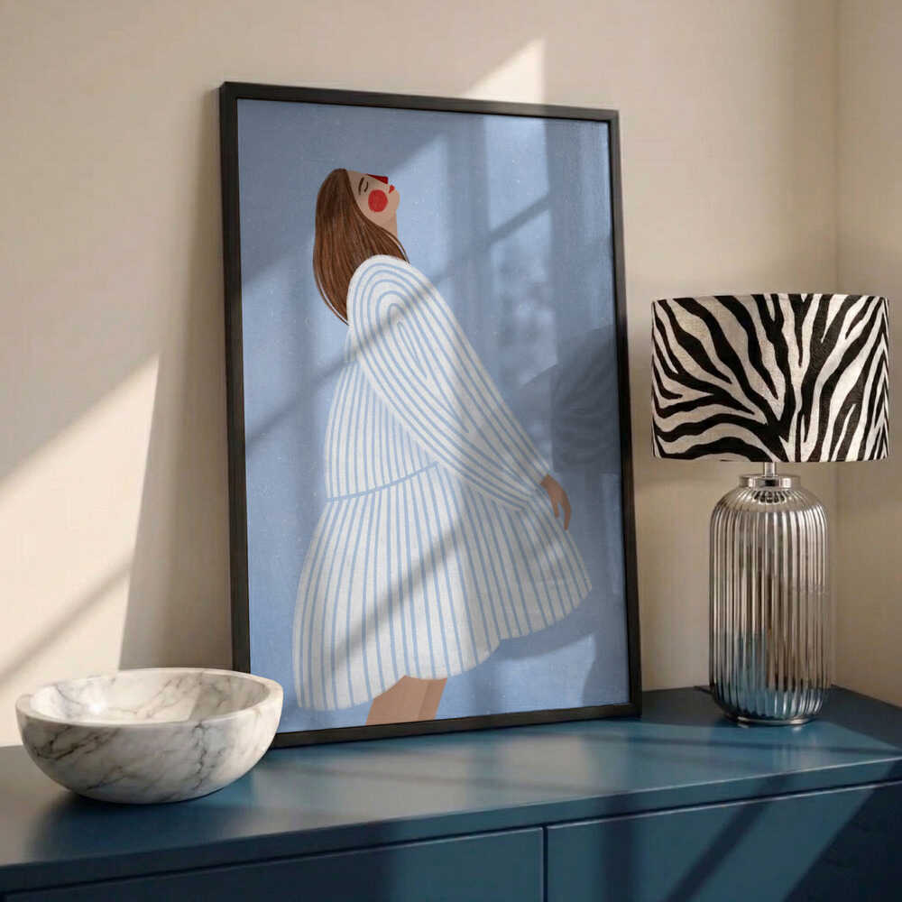 Joyful Woman Blue Stripes