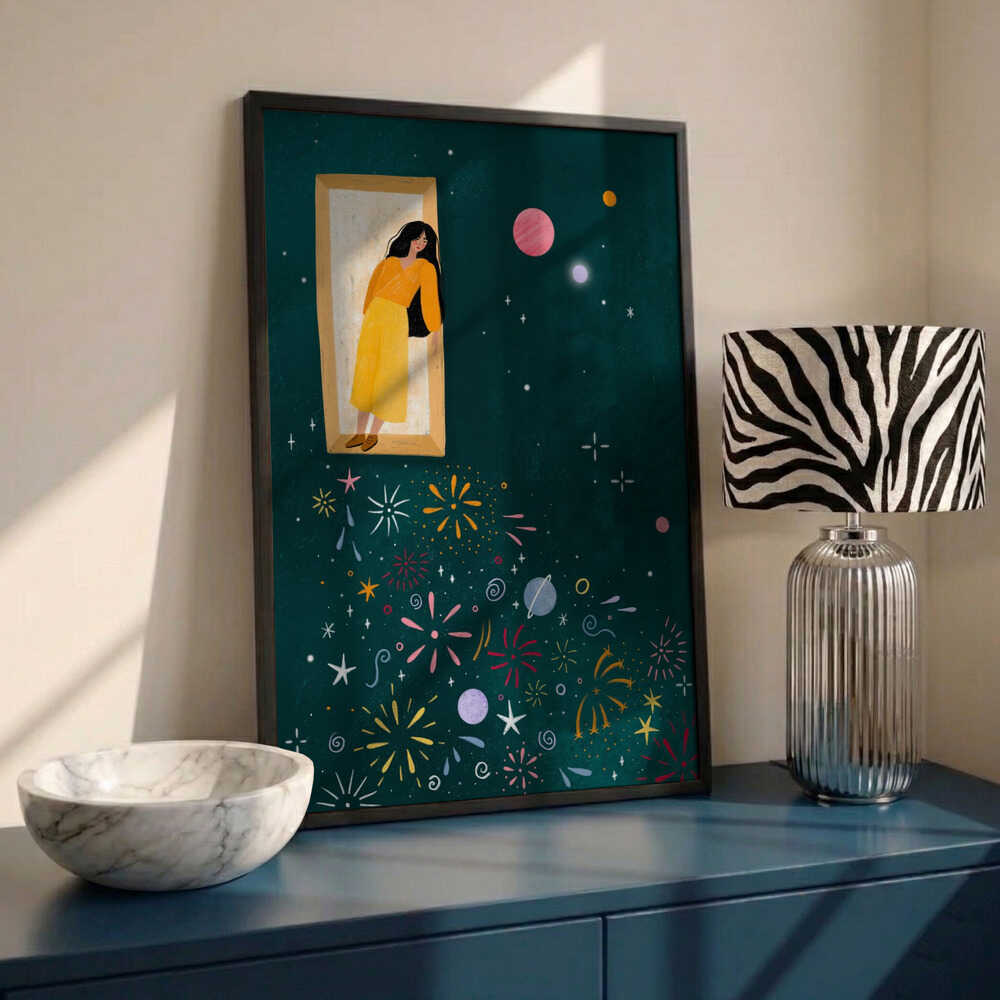 Girl and Cosmic Fireworks