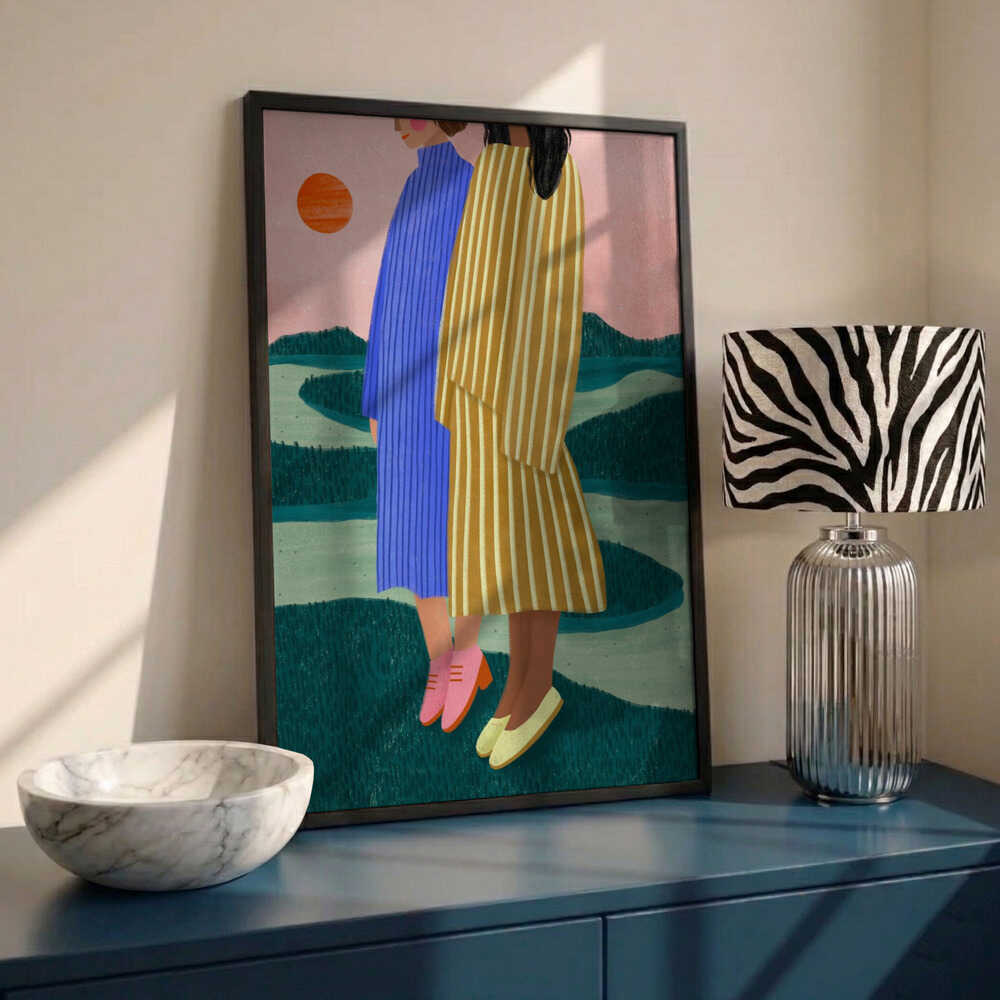 Women Overlook Serene Landscape
