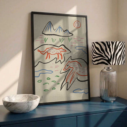 Whimsical Foxes Mountain Landscape