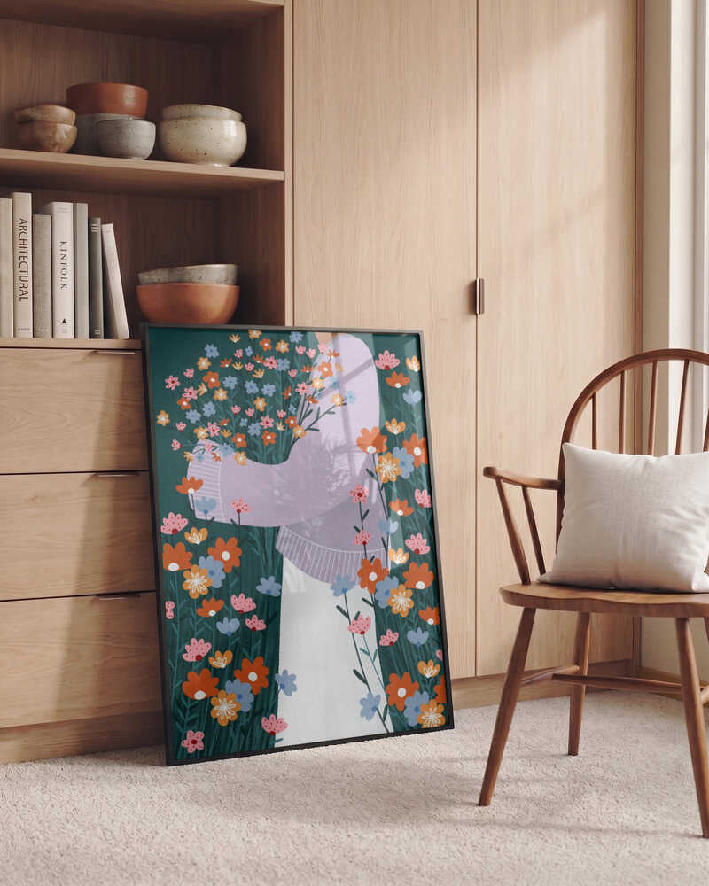 Happy Woman Holding Flowers