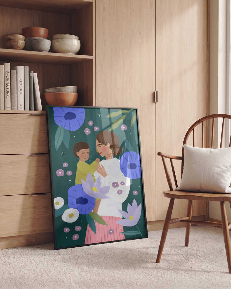 Mother Child Floral Embrace