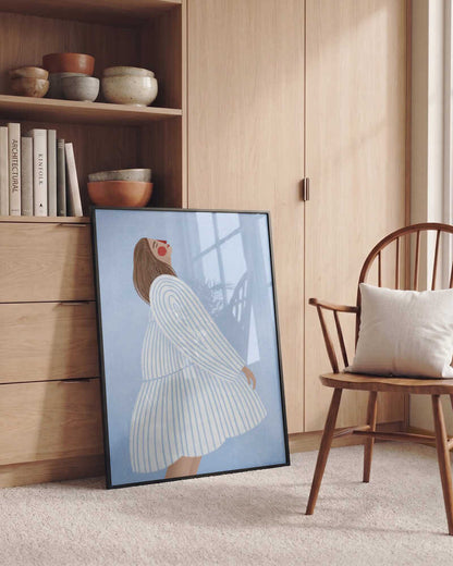 Joyful Woman Blue Stripes