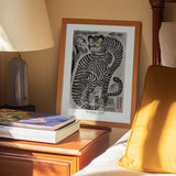 Talismanic Tiger (20th Century) Vintage Japanese Painting With Boarder