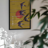 Flying Swallows and Sun