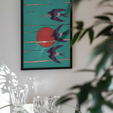 Teal Sky Swallows Flight