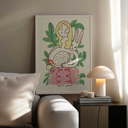Whimsical Woman and Rabbit