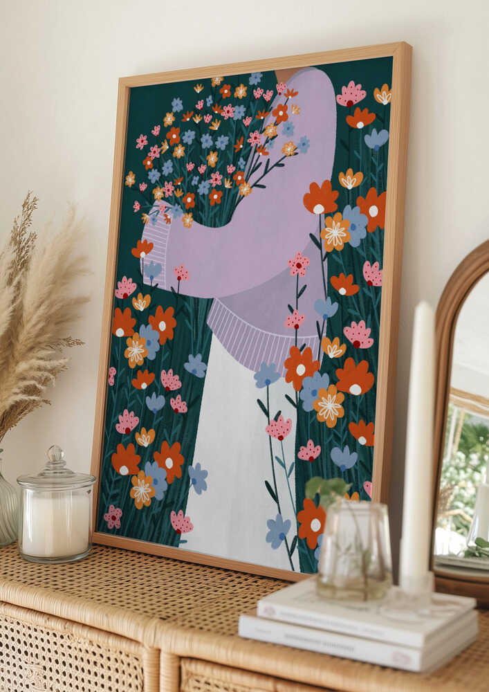 Happy Woman Holding Flowers
