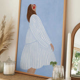 Joyful Woman Blue Stripes