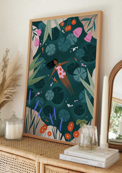 Woman Floating Lily Pond