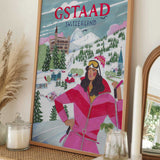 Travel Poster Woman in Gstaad, Switzerland