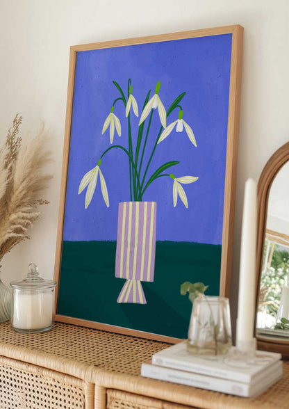 Snowdrops in Striped Vase