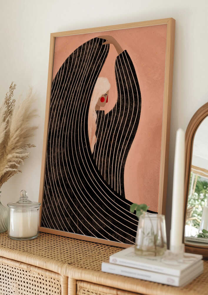 Graceful Woman Flowing Stripes