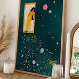 Girl and Cosmic Fireworks
