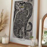 Talismanic Tiger (20th Century) Vintage Japanese Painting With Boarder