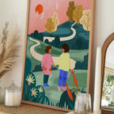 Friends Walking Winding Path