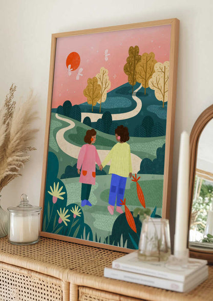 Friends Walking Winding Path