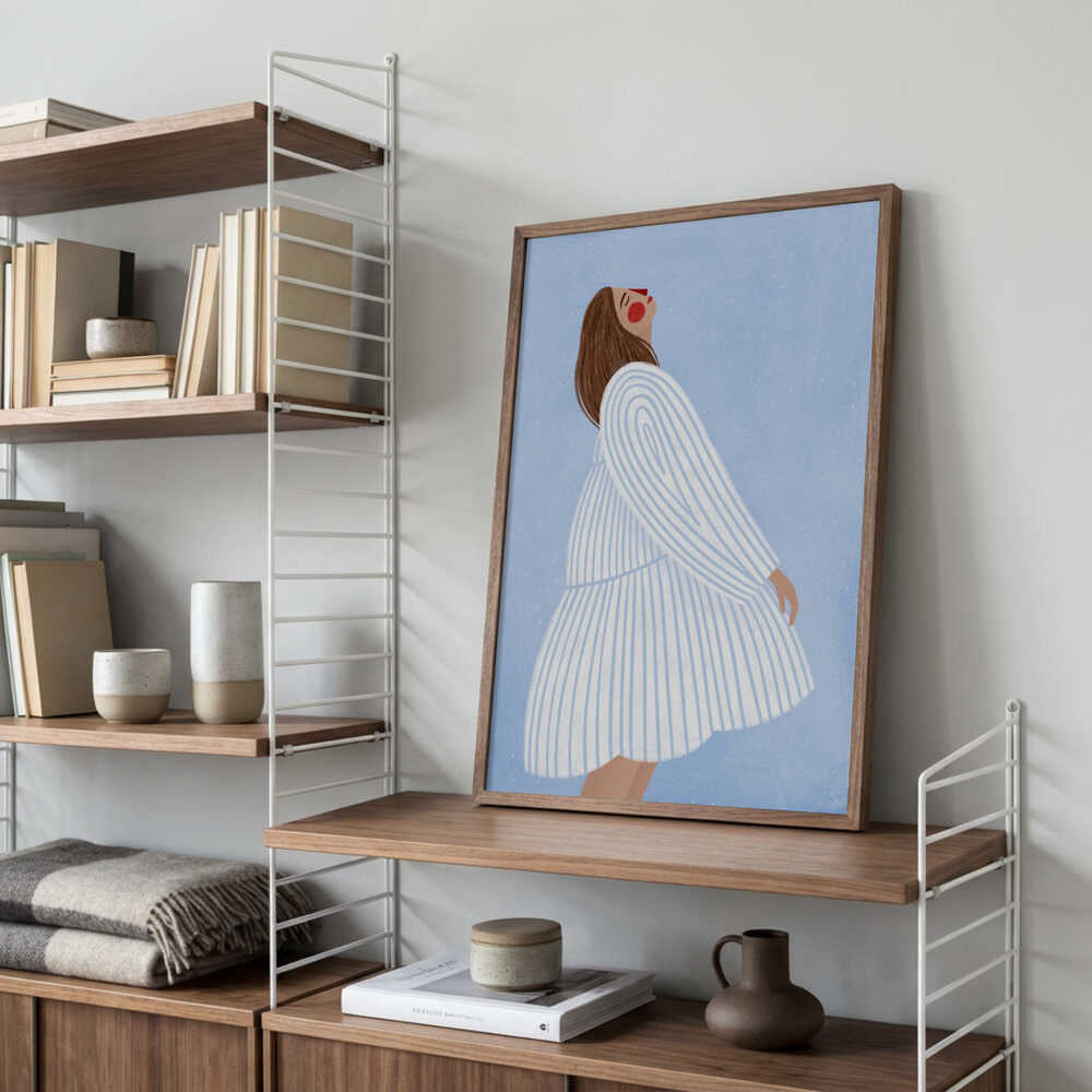 Joyful Woman Blue Stripes