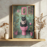 Cat Reading In Bathroom