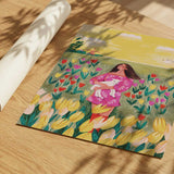 Woman in spring tulip field