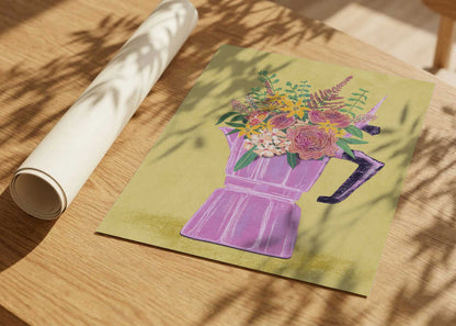 Espresso Maker with Flowers