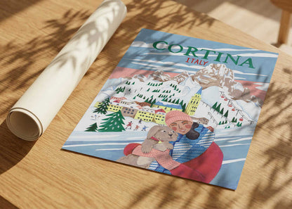 Travel Poster Woman in Cortina, Italy